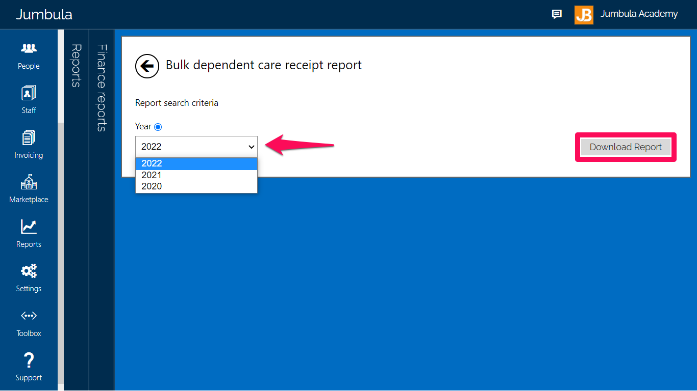 Dependent care report bulk mode download