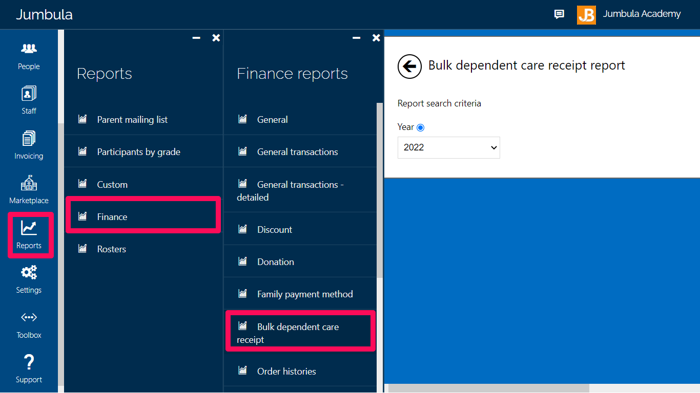Dependent care report bulk mode
