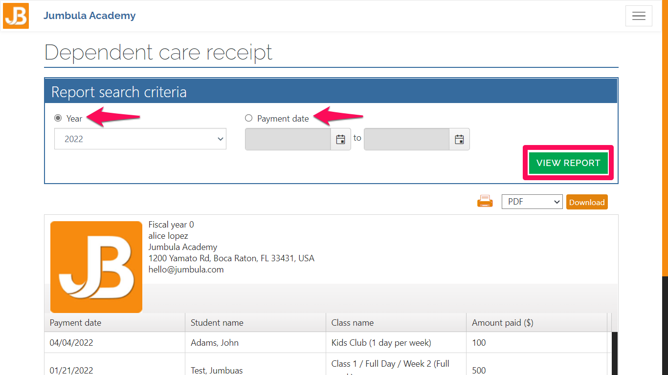 Dependent care user side view