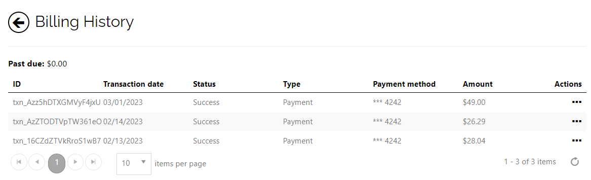 billing history page